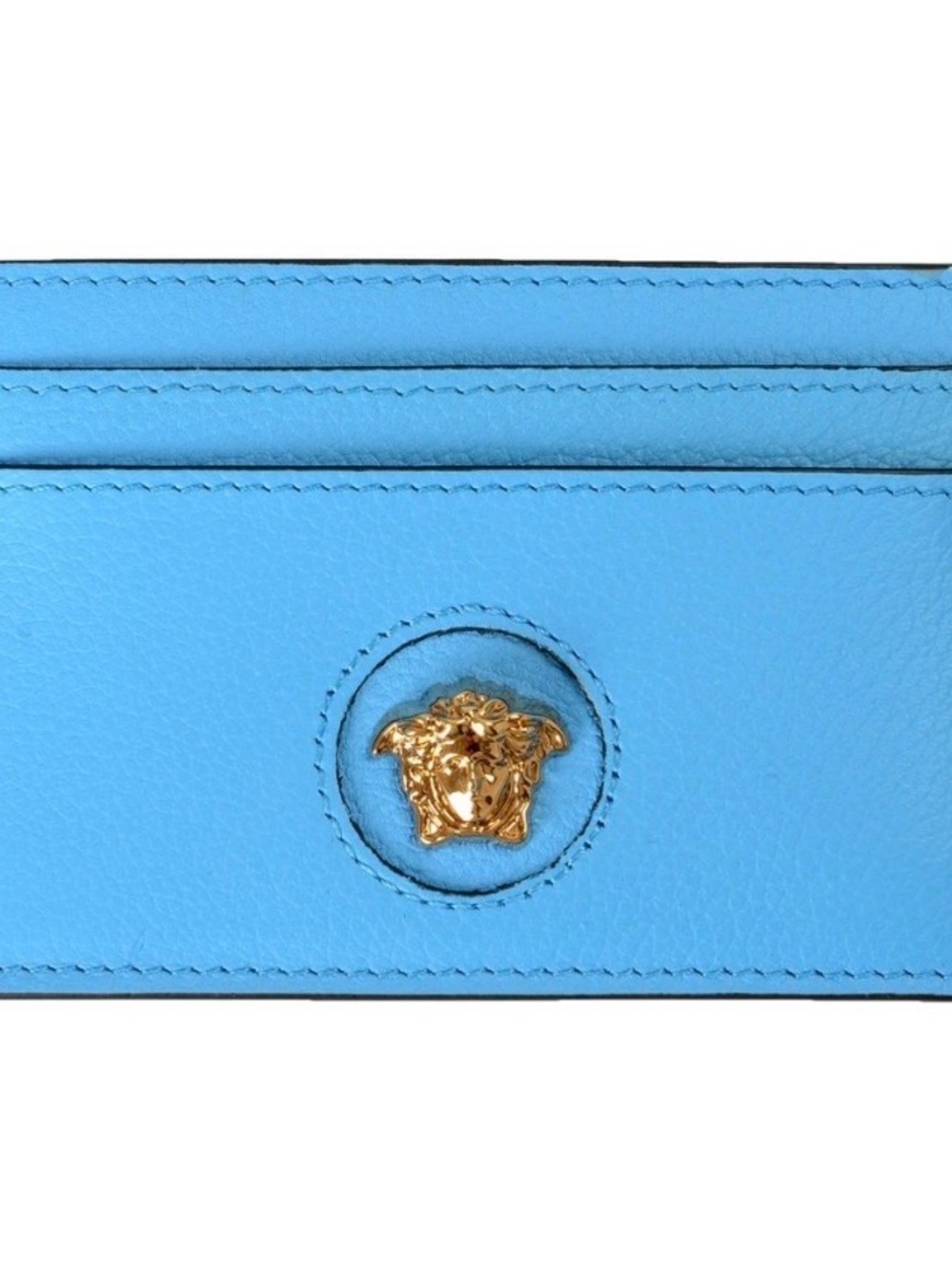 Versace Turquoise Leather Card Case with Gold Logo